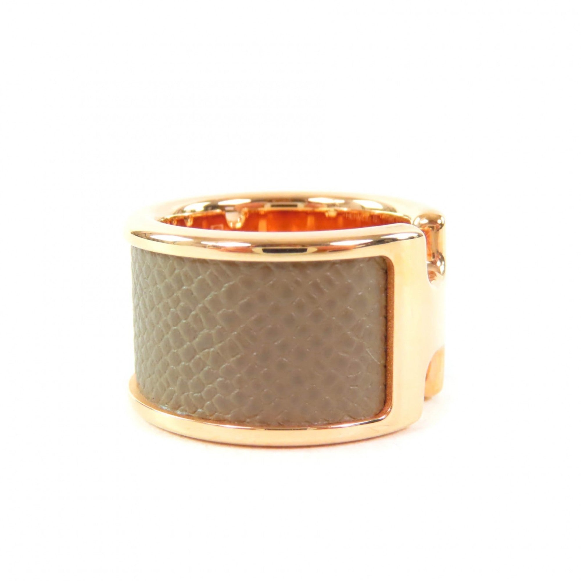 HERMES Olympe GM Etoupe Pink Gold Madame Veau H Design Ring, Size XS, with Box and Dust Bag, Made in France — Like New