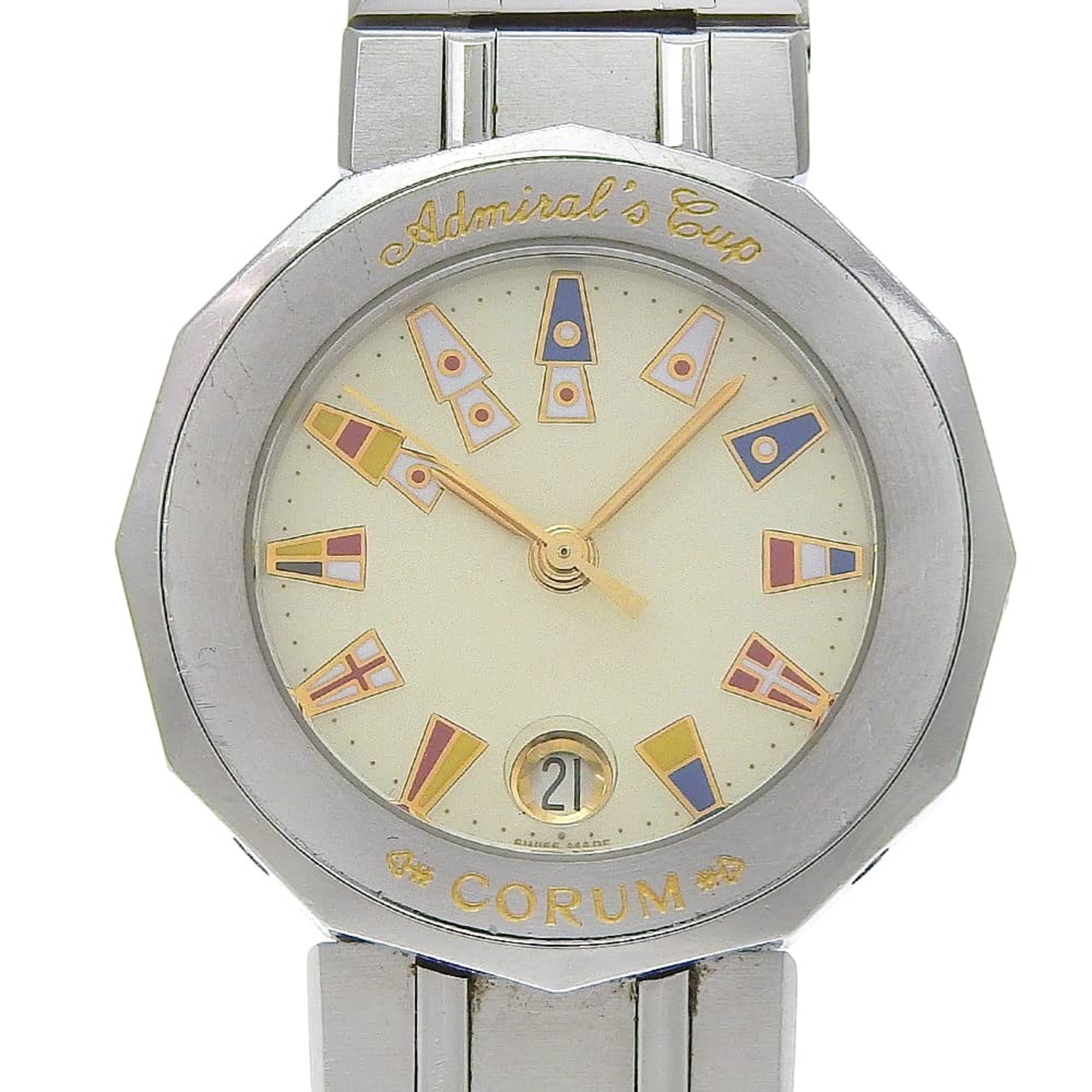 Corum Admirals Cup Watch 39.610.20 V050 Stainless Steel Silver Quartz Analog Ivory Dial Women's — Good