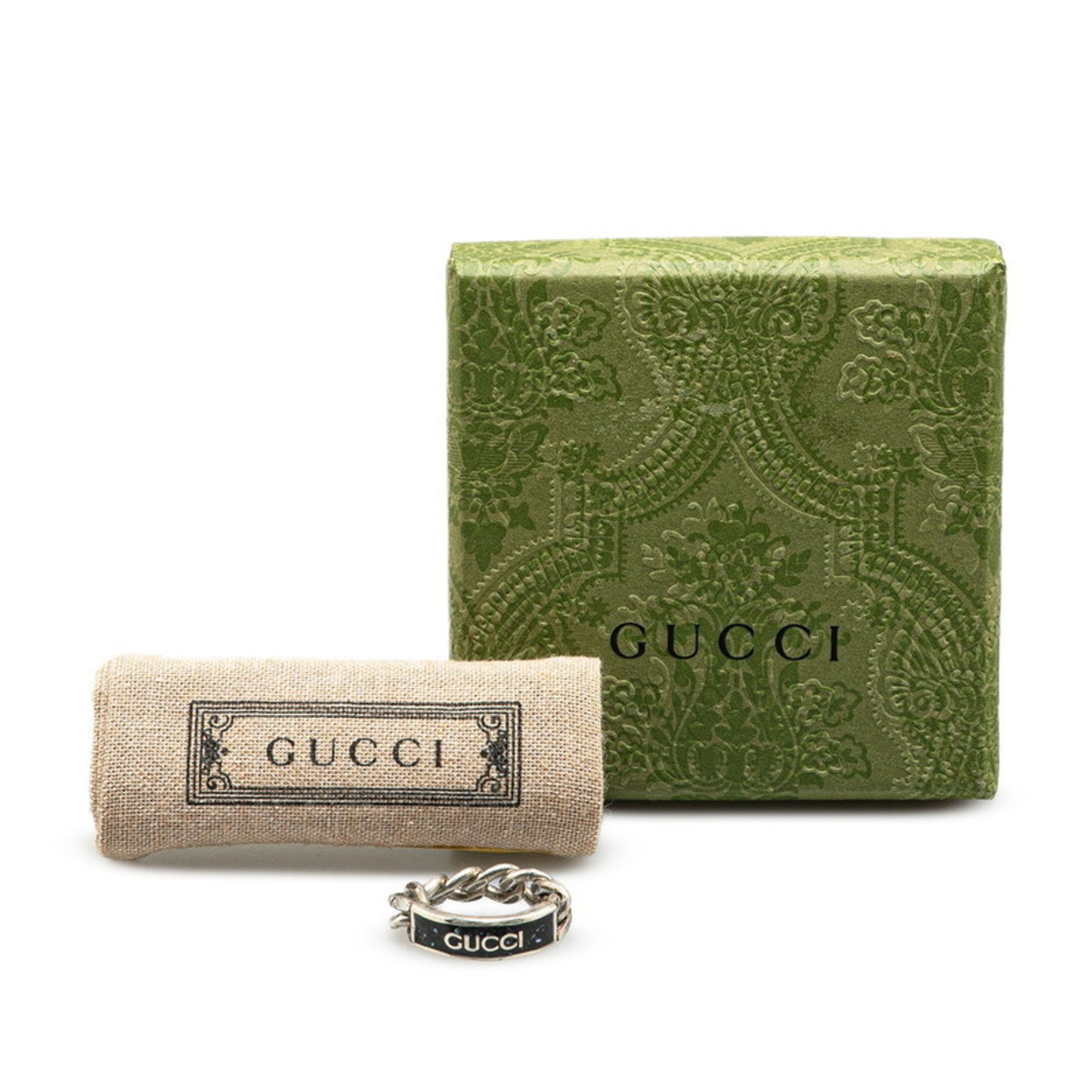 Gucci logo ring, chain size 20, 678711, silver and black, SV925, women's, GUCCI