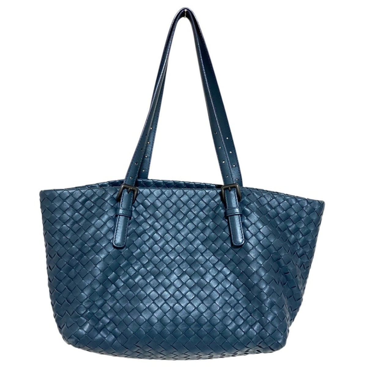 BOTTEGA VENETA Mini Cesta Intrecciato Leather Tote Bag, Navy, Women's — Like New