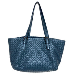 BOTTEGA VENETA Mini Cesta Intrecciato Leather Tote Bag, Navy, Women's — Like New