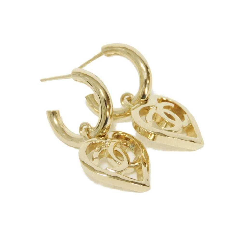 Chanel CHANEL Earrings Heart Coco Mark Hoop Swing Stud B22P CC Gold AB7919 Women's — Like New