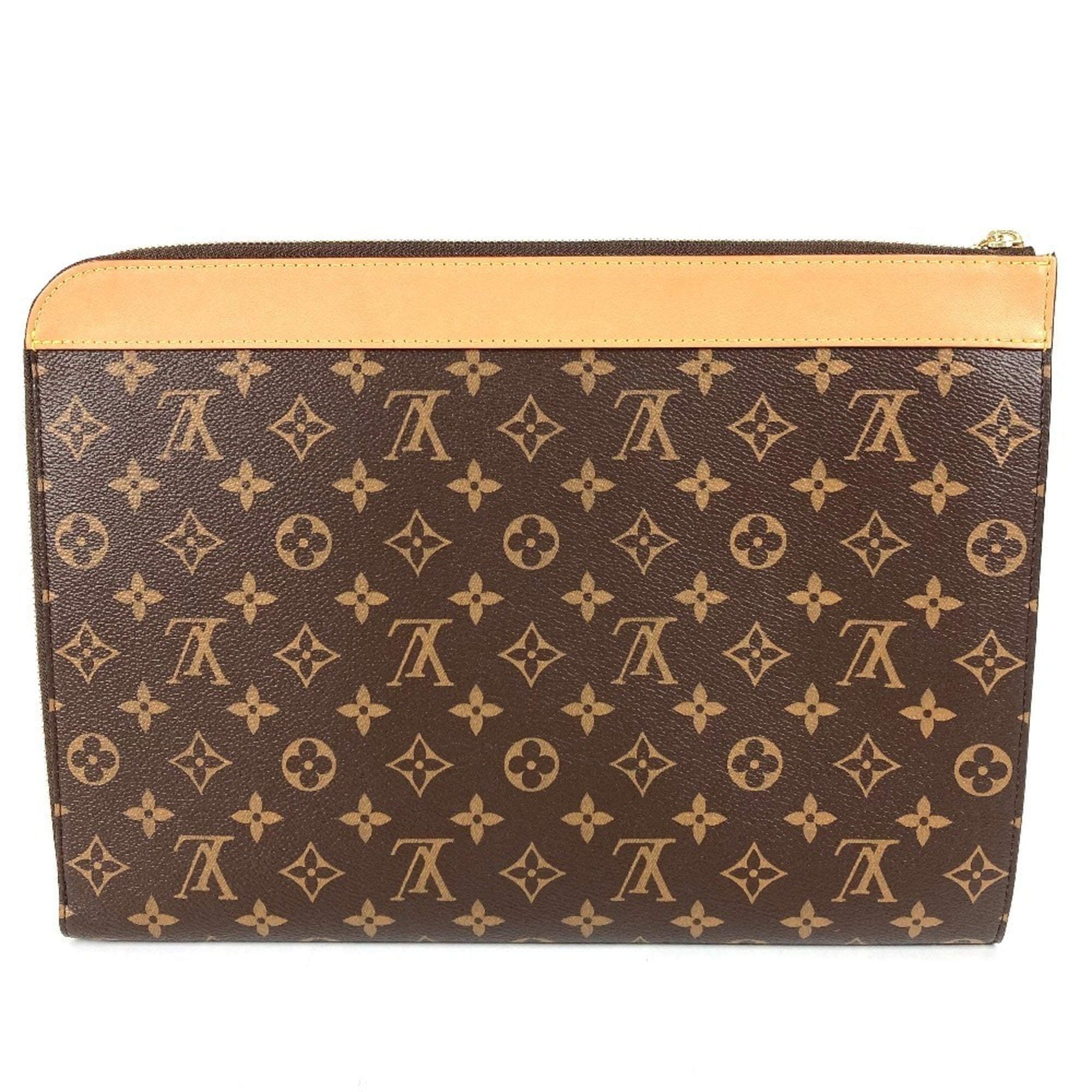 LOUIS VUITTON M82540 Monogram Pochette Jour, a clutch bag with an L-shaped zipper and canvas, suitable for men women, in brown, like new — Like New