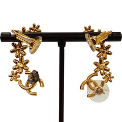 CHANEL I23A Coco Mark Flower Motif Earrings, Gold Color, Women's — Like New