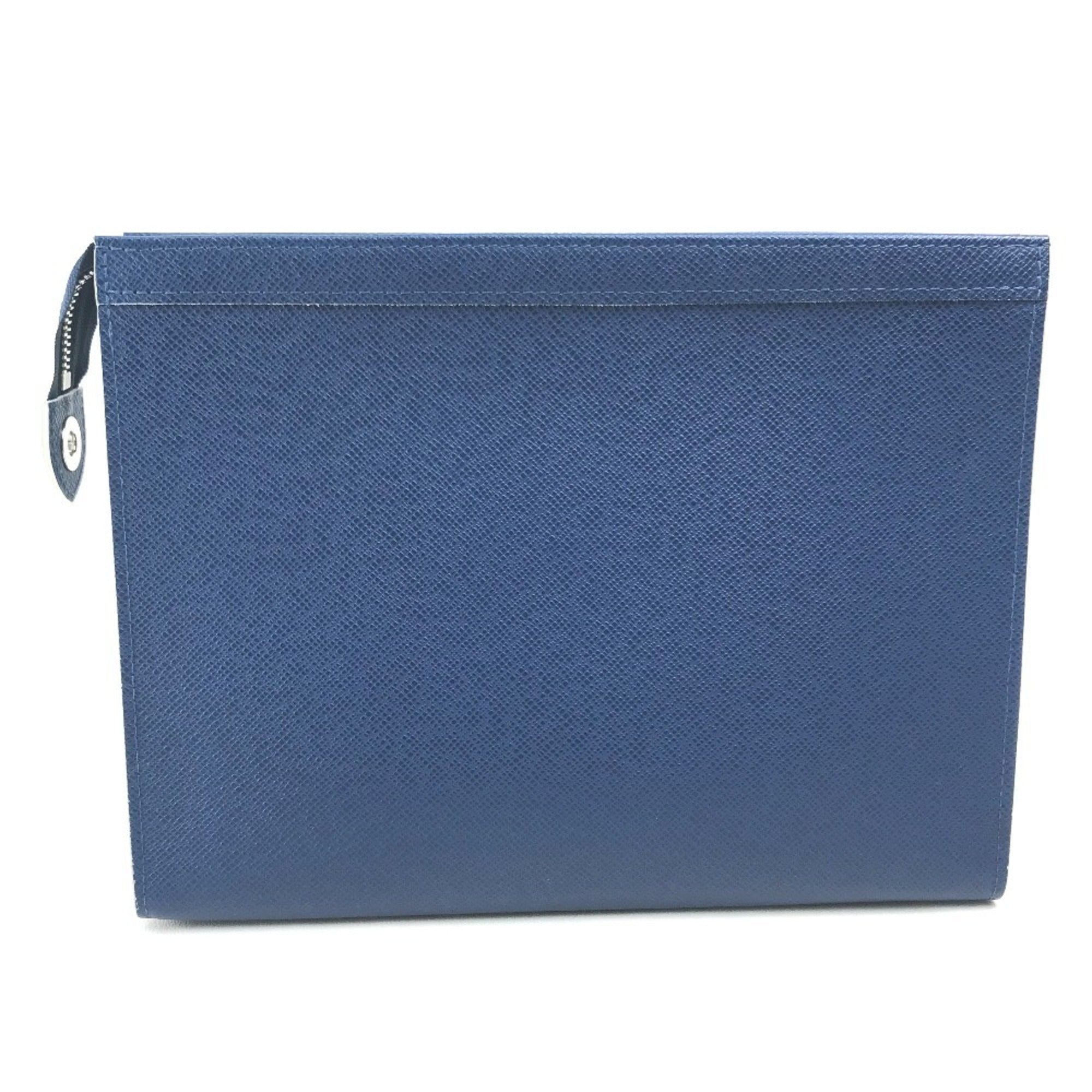 LOUIS VUITTON M30399 Taiga Pochette Voyage MM Clutch Bag/Pouch/Second Bag in Leather, Men's, Cobalt Blue — Like New