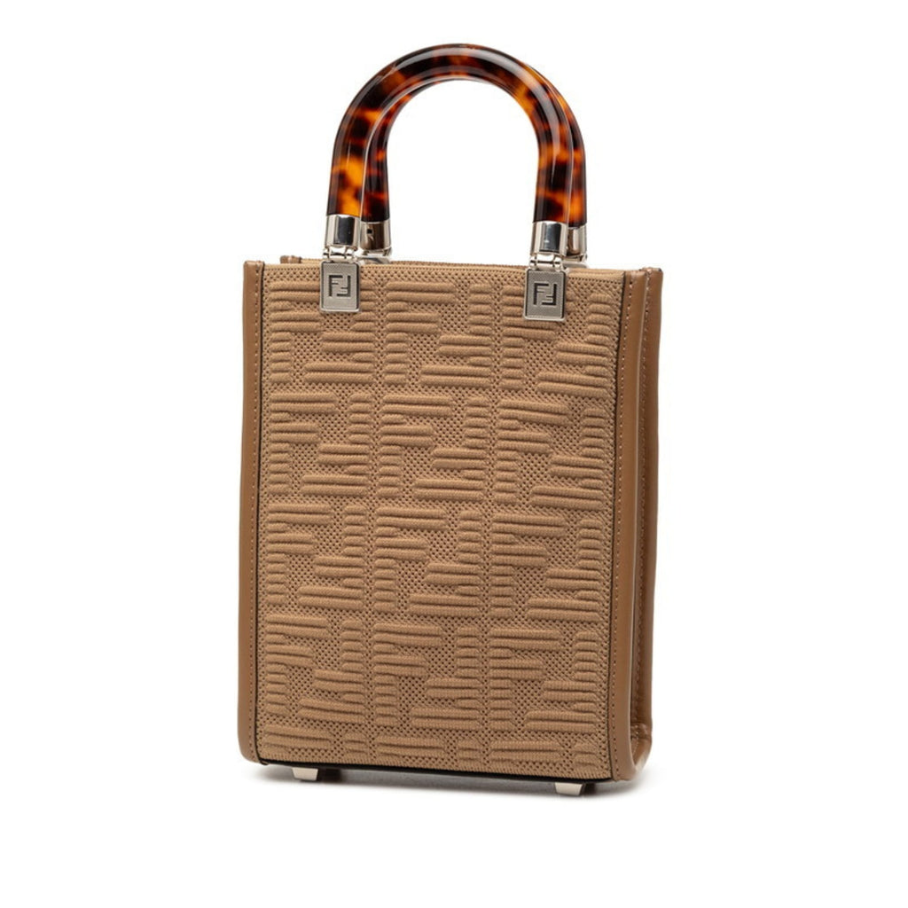 Fendi Sunshine Shopper Mini Handbag/Shoulder Bag 2WAY 8BS051 Brown Canvas Leather Plastic Women's FENDI