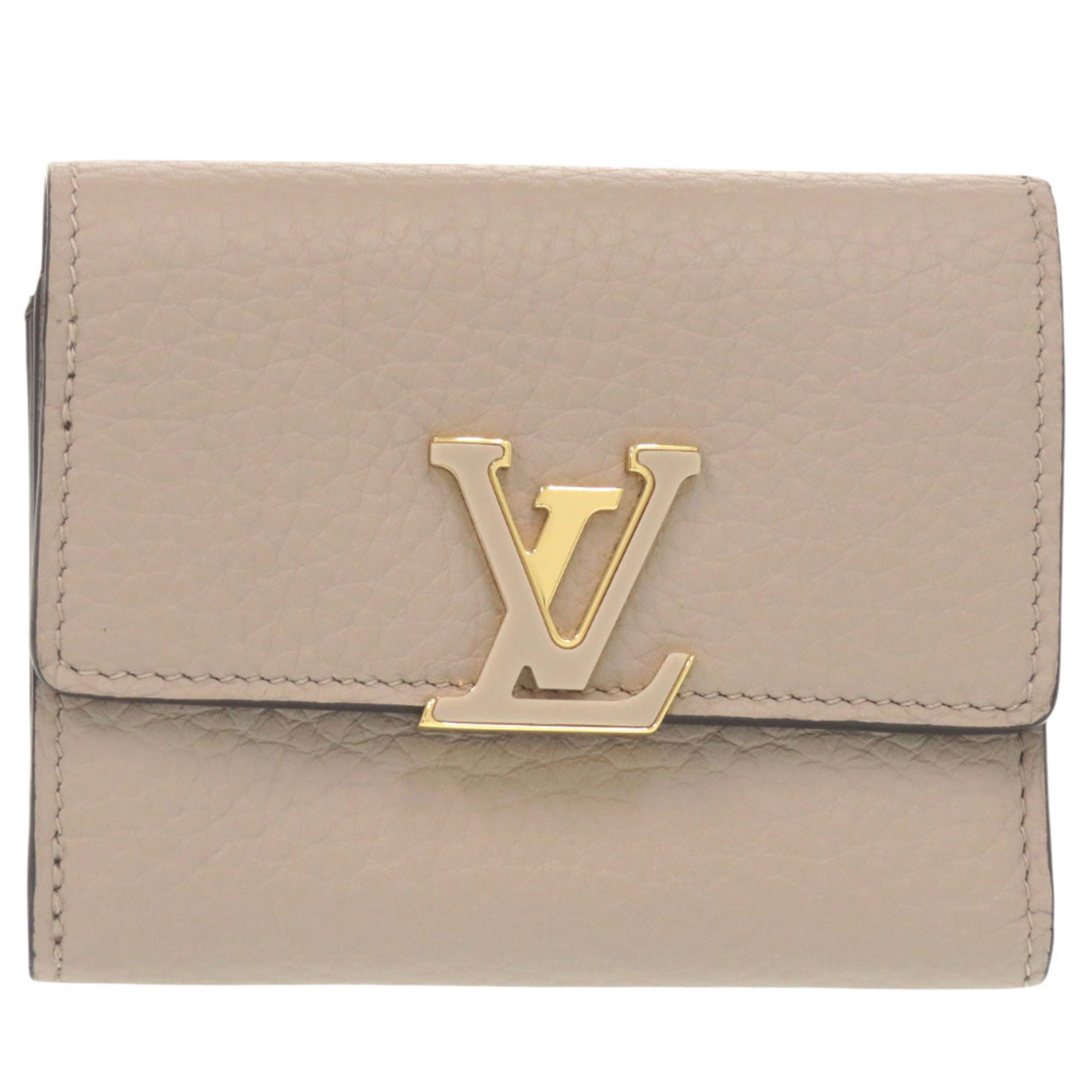 Like new Louis Vuitton Portefeuille Capucines Compact M62159 Tri-fold Wallet in Beige Taurillon Leather with Gold Hardware and IC Chip, LV 1329