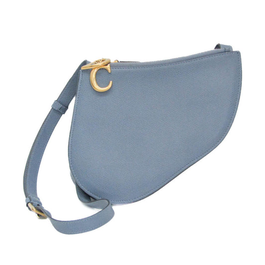 Christian Dior Saddle Women's Leather Shoulder Bag Light Blue Gray