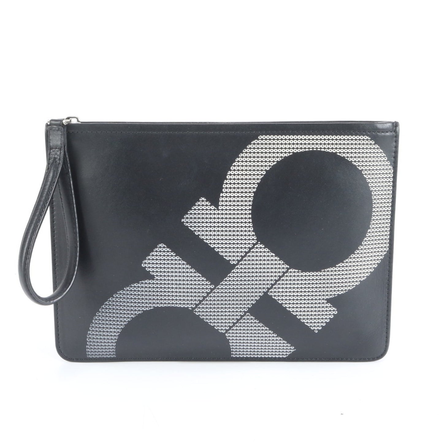 Salvatore Ferragamo Double Gancini Leather Clutch Bag Pouch Black Men's