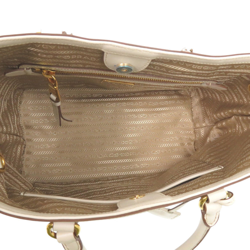 Like new Prada Logo Jacquard 1BA172 Leather Corda Talc Beige White Shoulder Bag 0780 PRADA — Like New