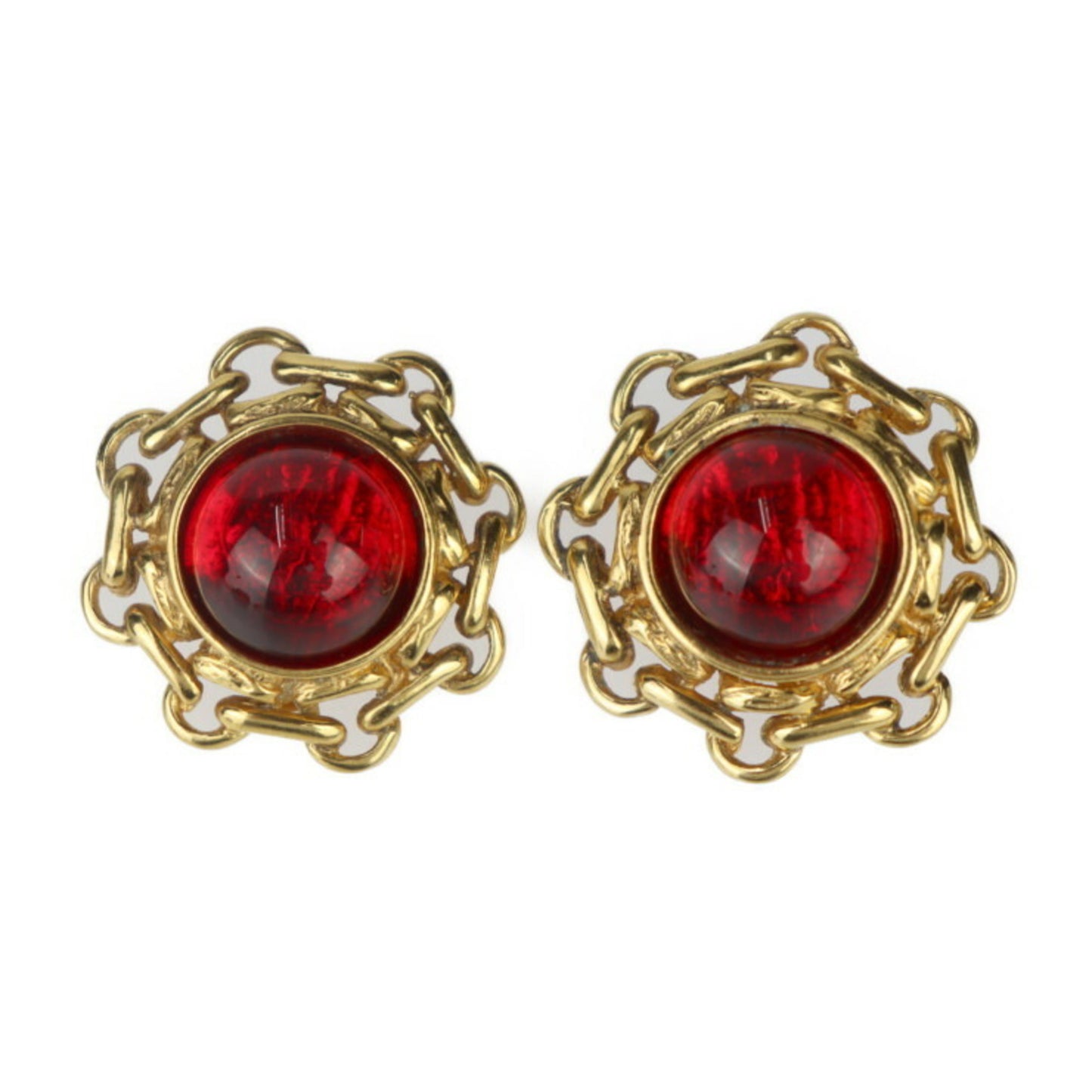 CHANEL Gripoa Round Earrings - Metal Bijou Gold Red Clip-on R2408113001026