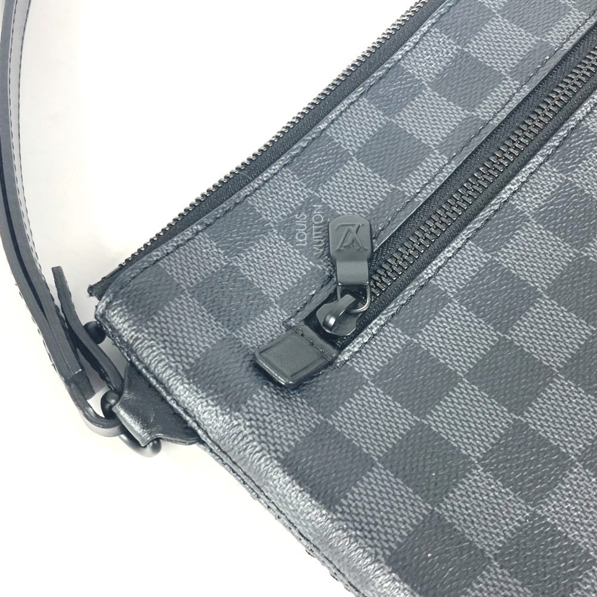 LOUIS VUITTON N40505 Damier Graphite Take-Off Pouch Bag Second Clutch with Strap Canvas Men's Women's Black — Like New