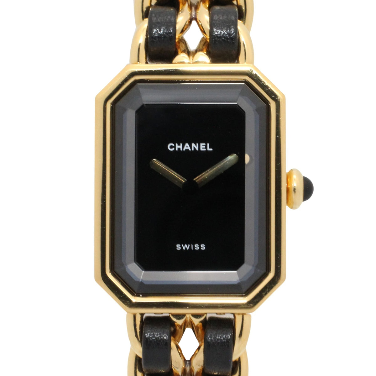 Chanel CHANEL Première L Watch, Gold Plated (GP), Leather Strap, Women's, Black, H0001 — Very Good
