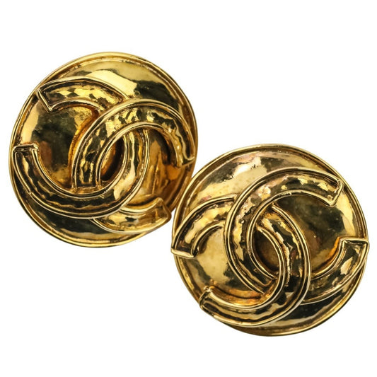 94P CHANEL Vintage Coco Mark Large Circle Earrings Gold Color Women's
