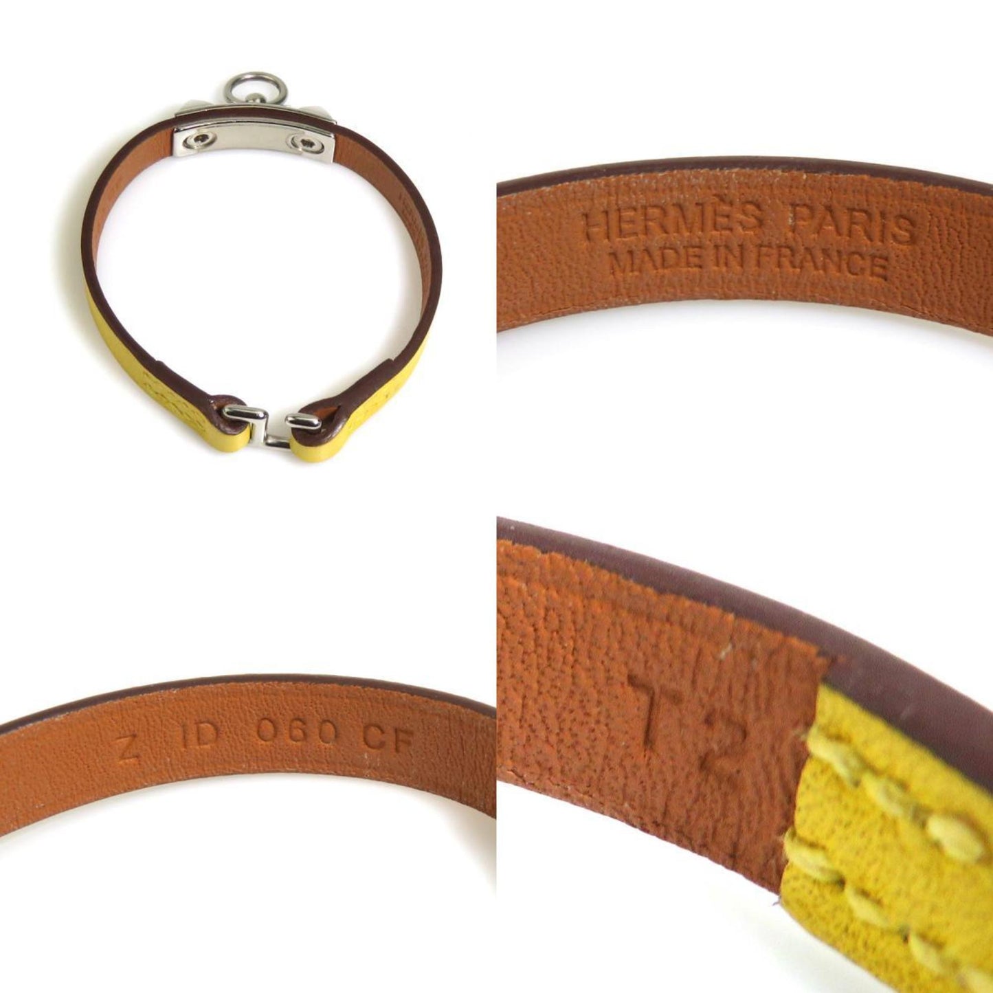 Hermes Hermès Microrival Swift Leather Jaune-Naples Bracelet, Silver, Women's, 56317a