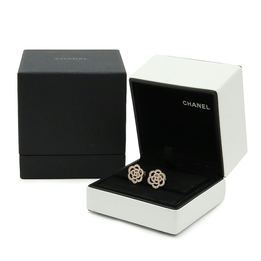 CHANEL Camellia Earrings, 18KPG (Au750PG) Pink Gold with Diamonds, J10805 — Like New
