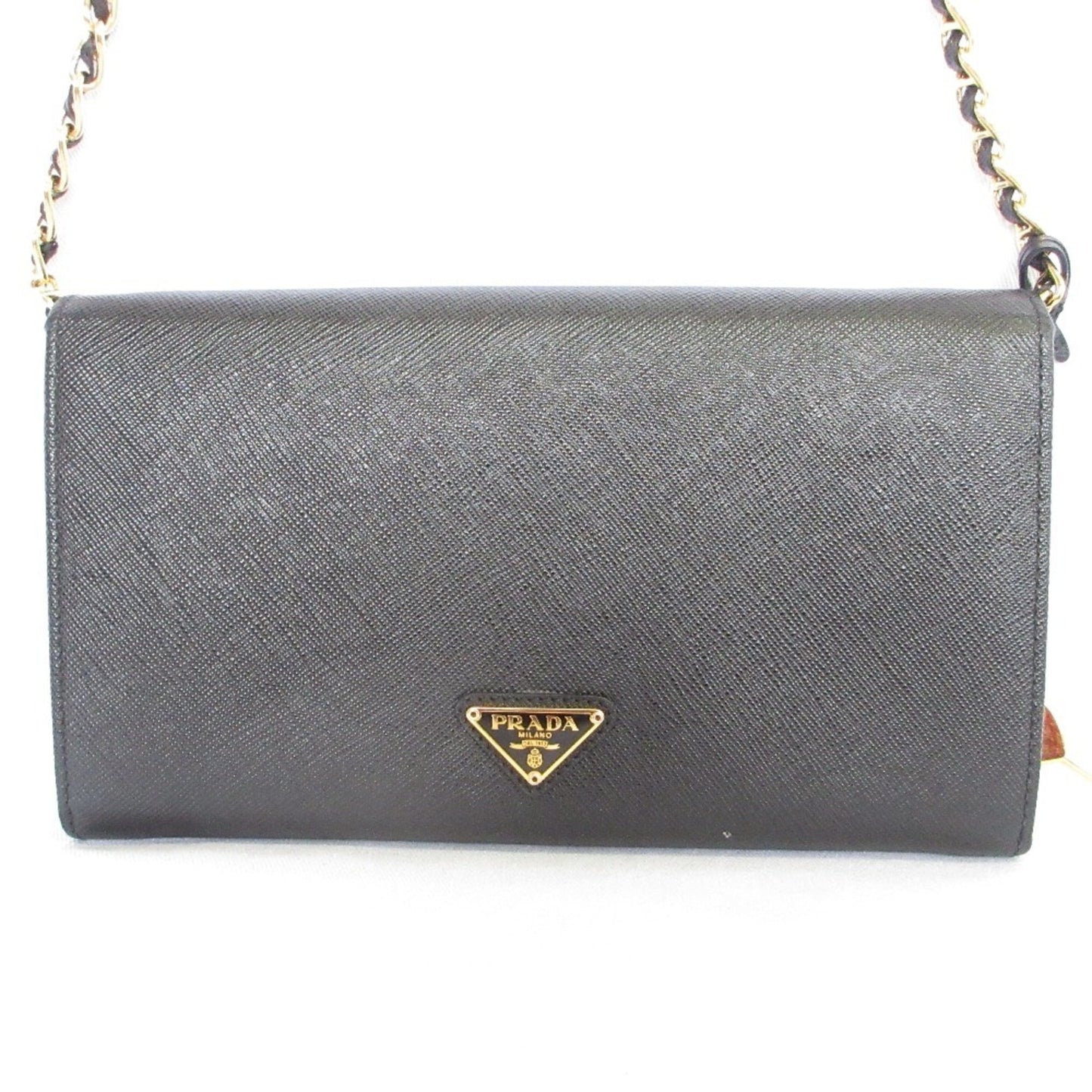 PRADA Prada Saffiano Leather Heart Motif Turn Lock Chain Wallet BT770C Black Women's