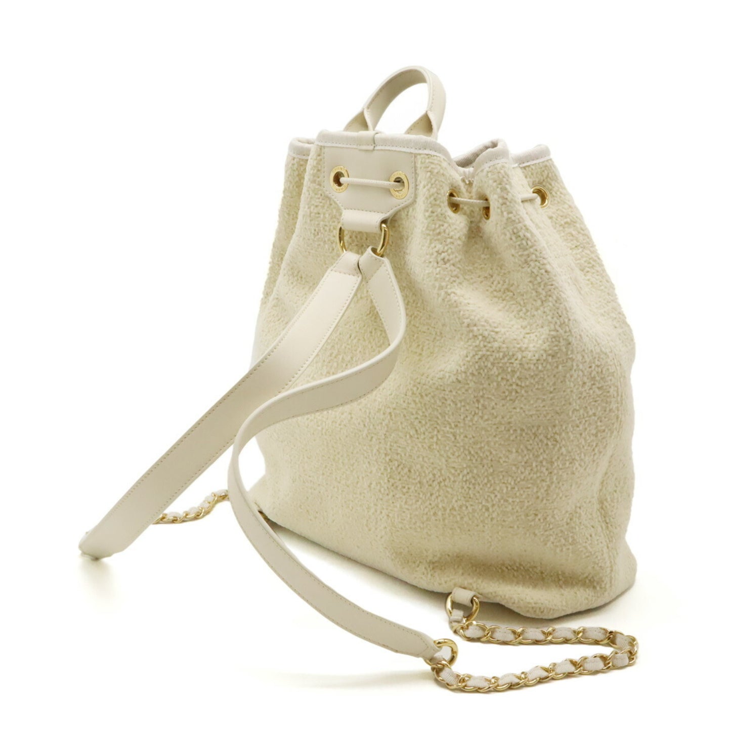 CHANEL Deauville Line Rucksack Shoulder Bag Chain Velour Light Beige A93787