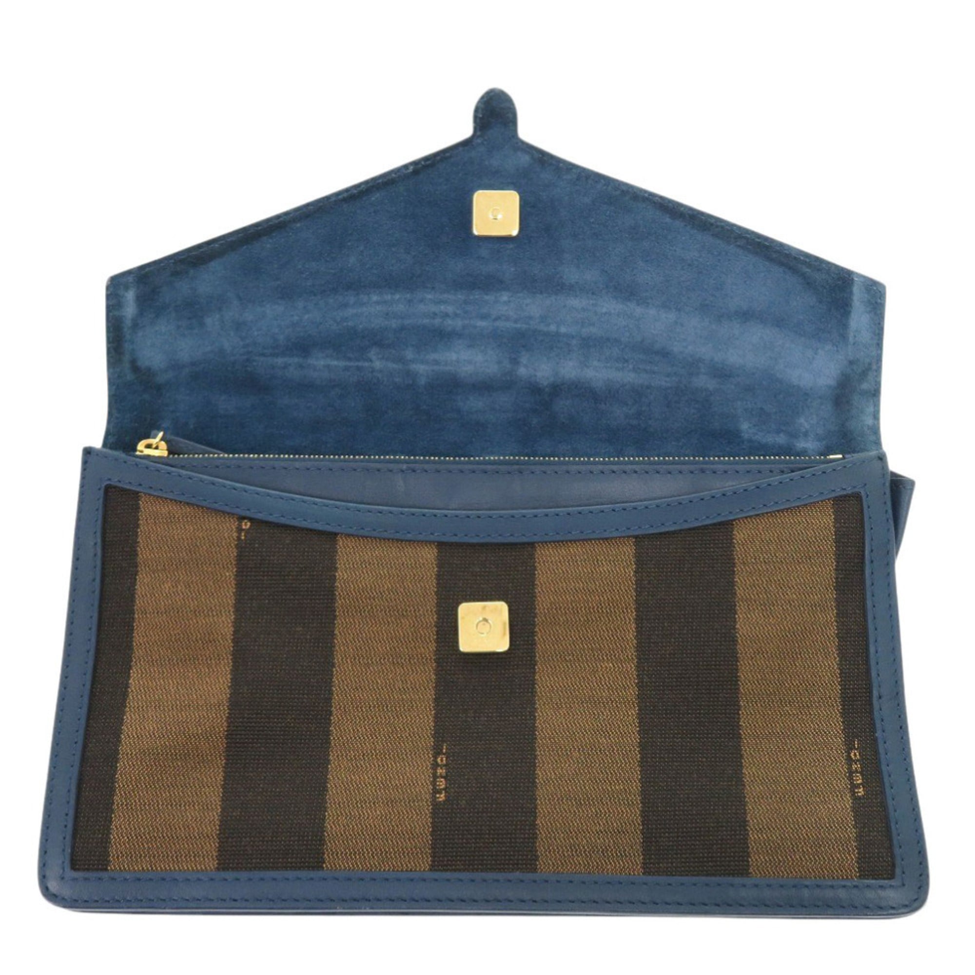 Excellent condition Fendi Pecan pattern clutch bag 8M0284 in leather and canvas, blue brown. 0475FENDI