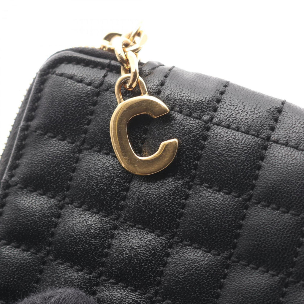 Celine Coin & Card Pouch with C Charm, Leather Wallet, Women's, Black, 10B823BFL.38NO