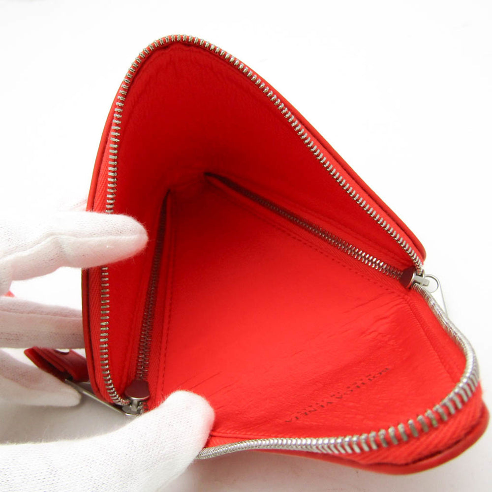 Bottega Veneta Intrecciato Pyramid 666769 Women's Leather Pouch Red Color — Like New