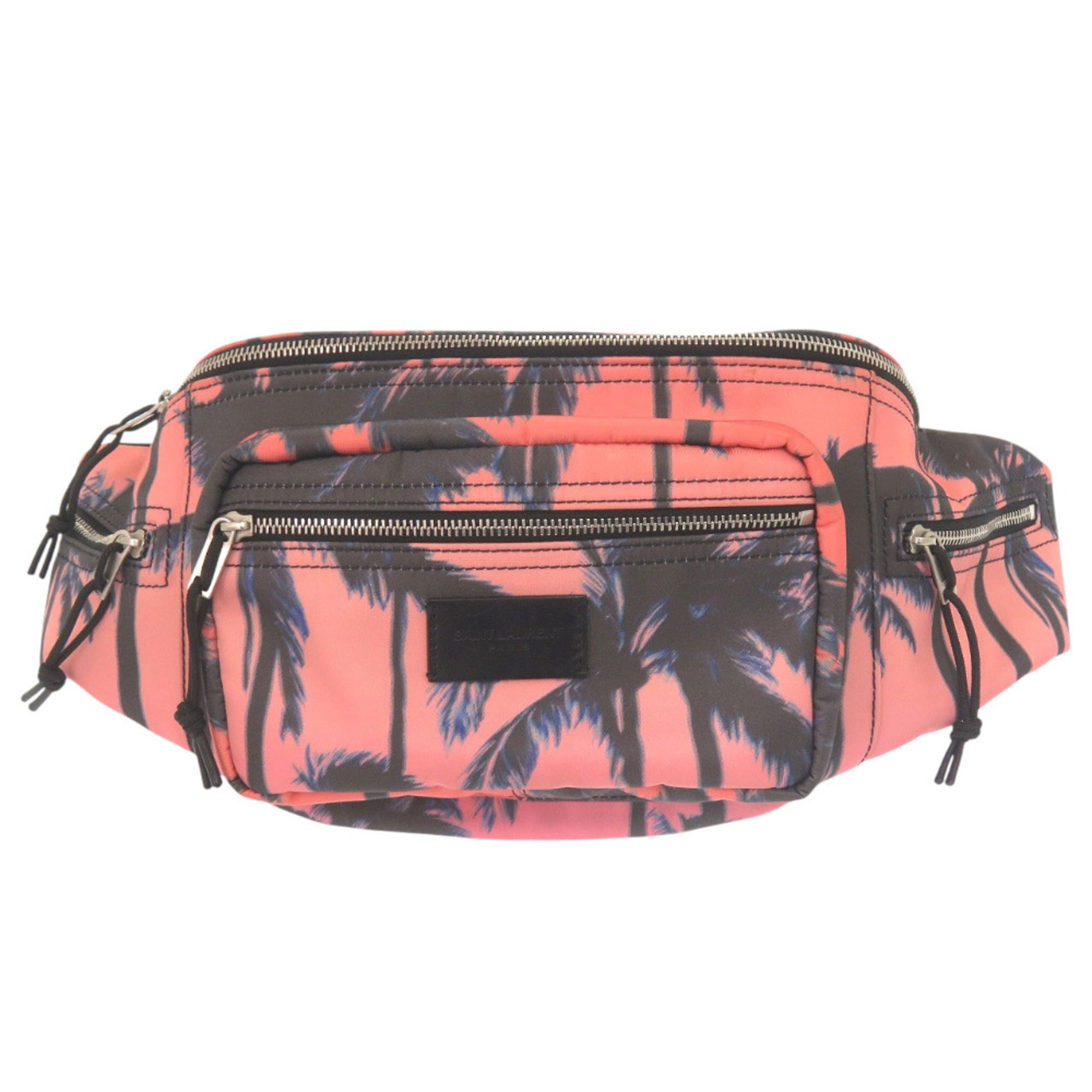 Excellent condition Saint Laurent Paris palm tree print 581375 nylon pink and orange body bag 0529