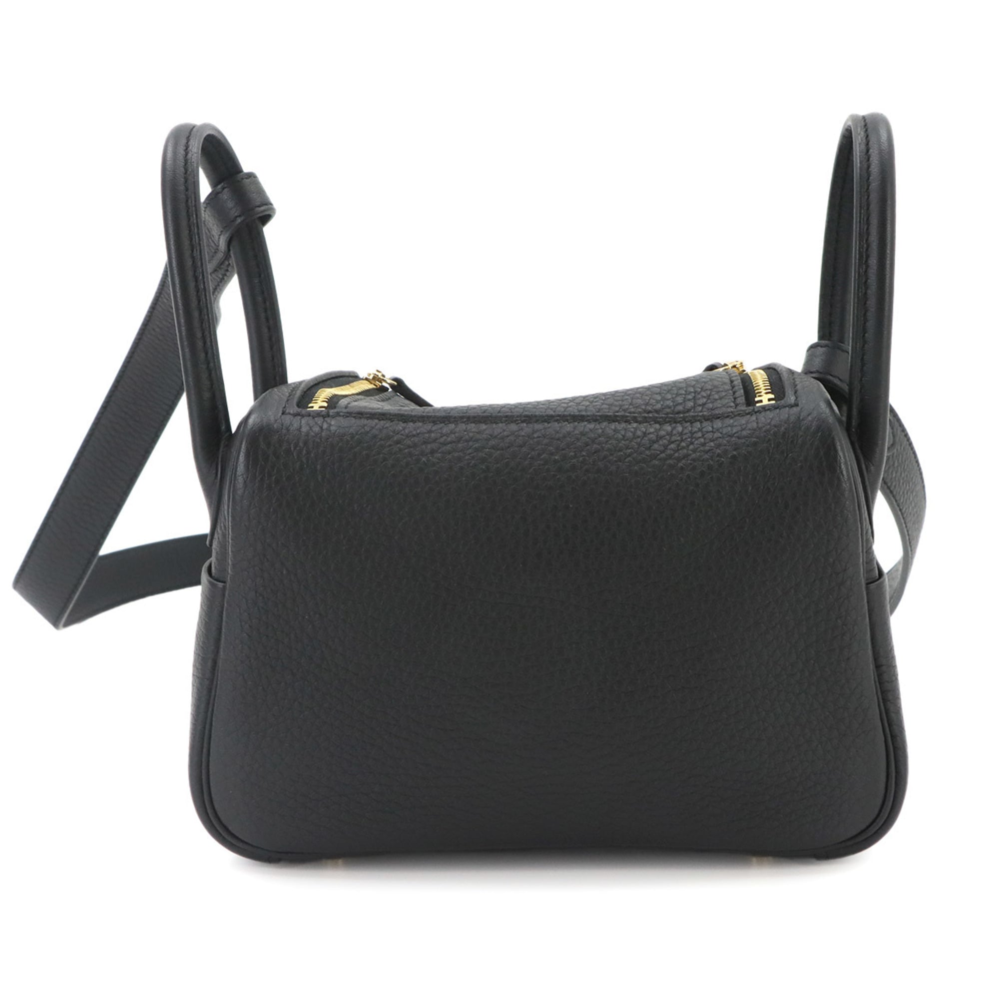 Hermes Lindy Mini 2-way Handbag/Shoulder Bag, Taurillon Clemence Leather, Black, W Stamp, Gold Hardware — Like New