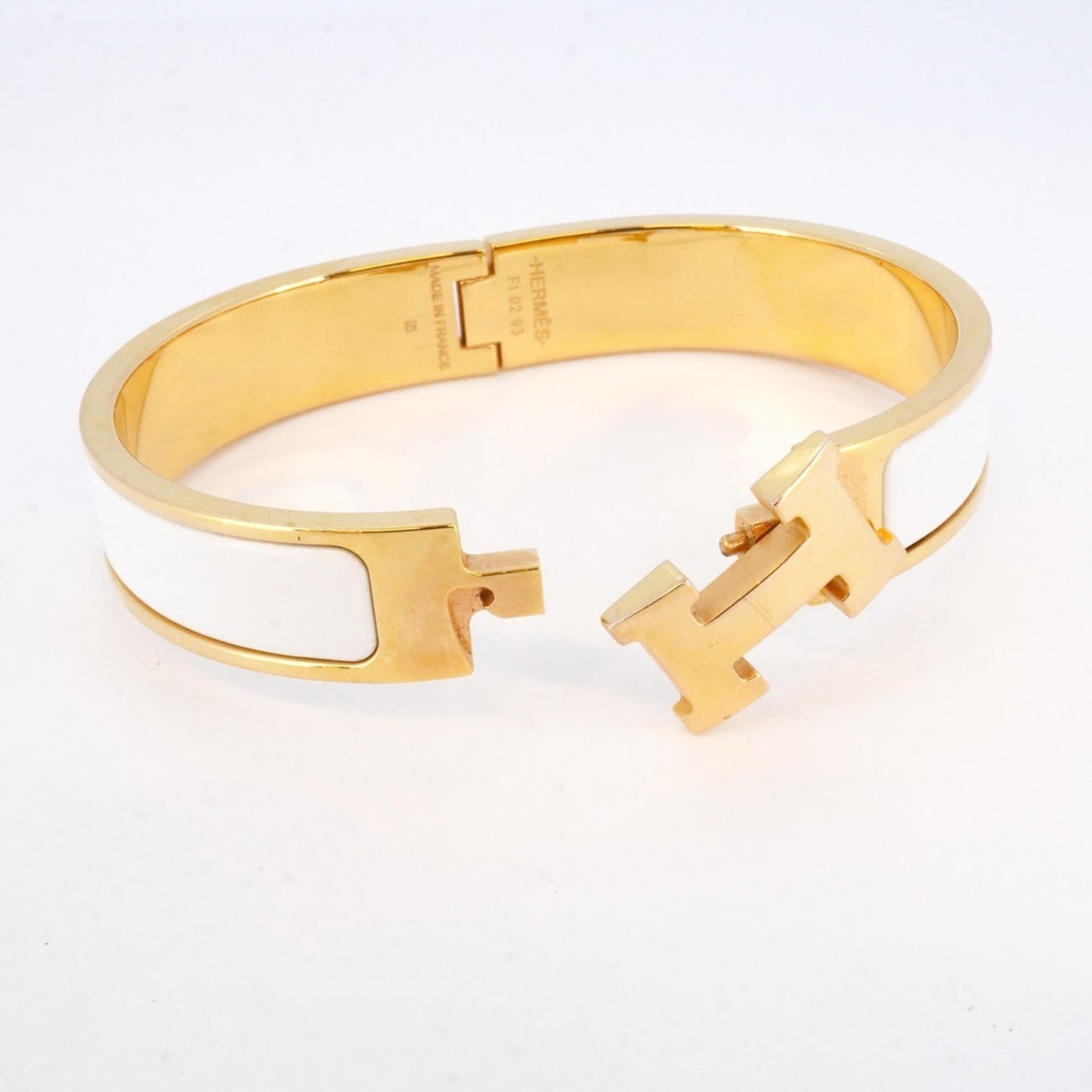 Hermes Click Cluck PM Bangle in GP-plated Gold and White for Women