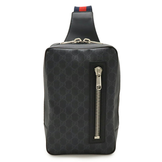 GUCCI GG Supreme Web Stripe Bag, Body Sling Shoulder PVC Leather, Black, Gray, 478325