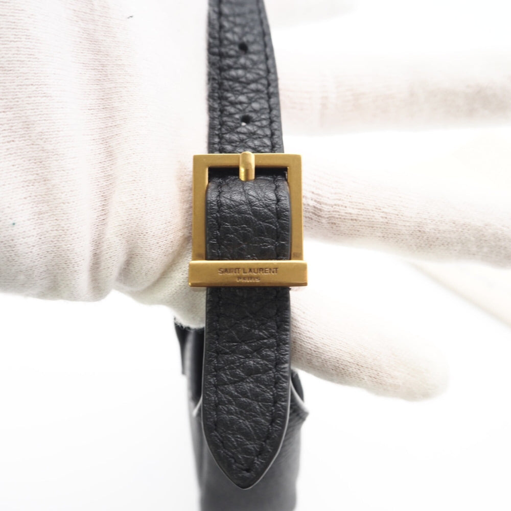 YVES SAINT LAURENT Grain Leather LE 5 A 7 Soft Micro 823960 Pouch Black Lambskin Women's — New - Store Return