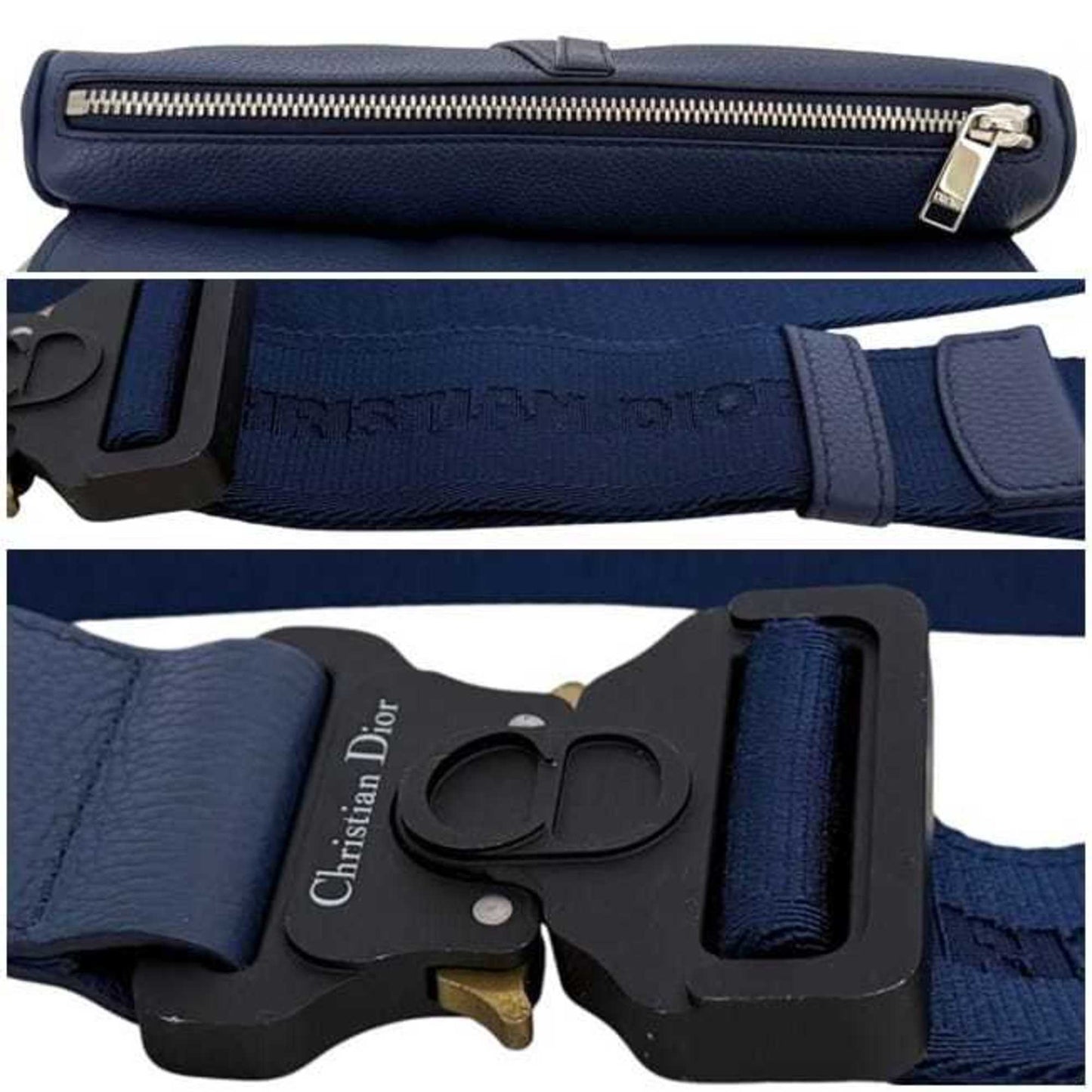 Christian Dior Saddle Bag, Navy Blue, f-24767, 1ADPO093, Leather, 06-BO-0199. This navy blue crossbody shoulder bag with flap is perfect for men and women.