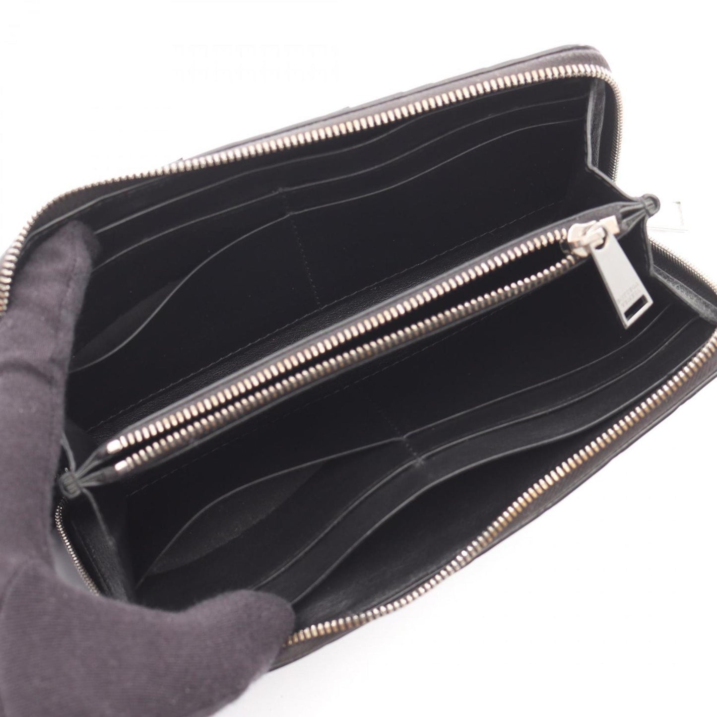 Bottega Veneta Intrecciato round long wallet, leather, men's and women's, black