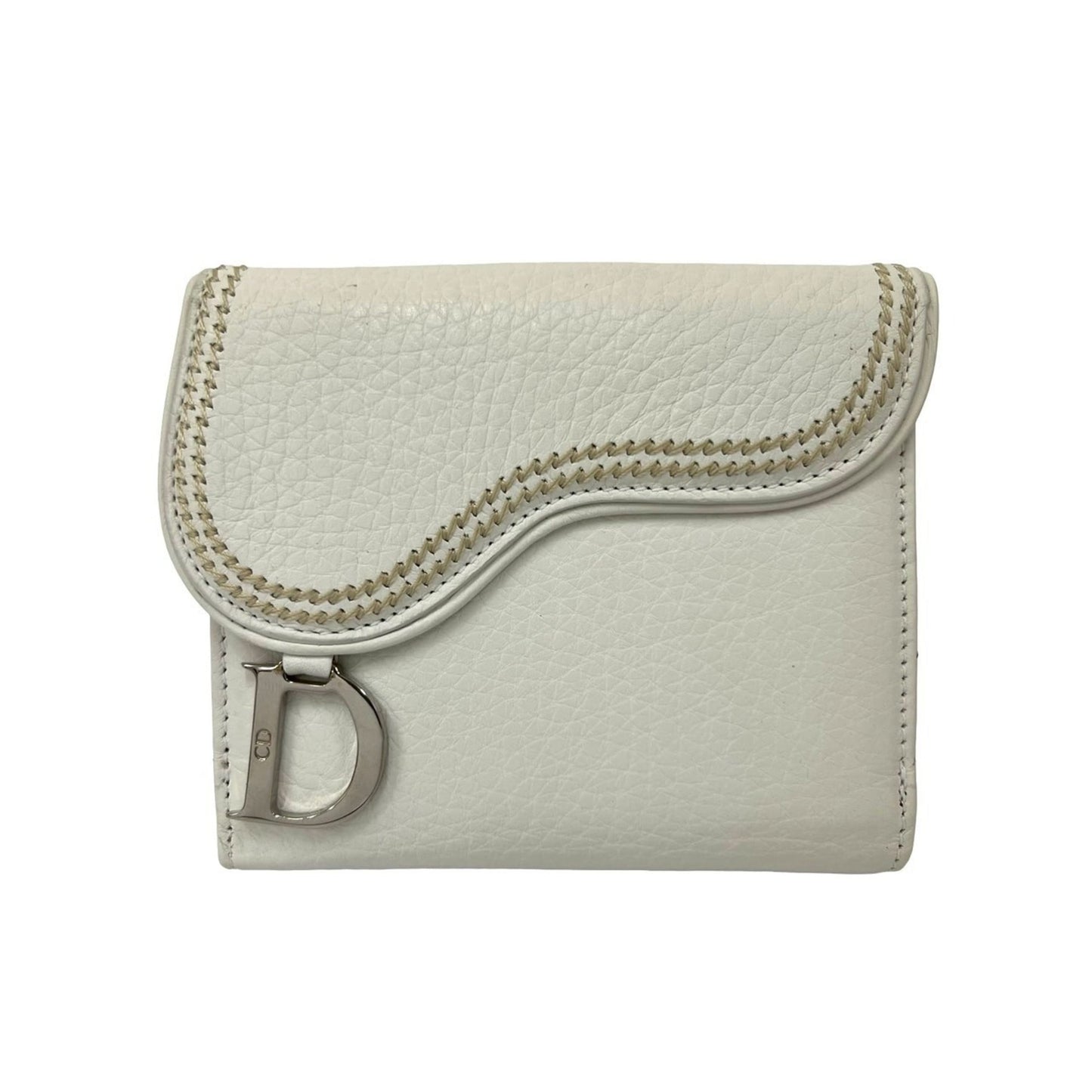 Christian Dior Saddle D Logo Leather Bi-fold Wallet Mini White 22193