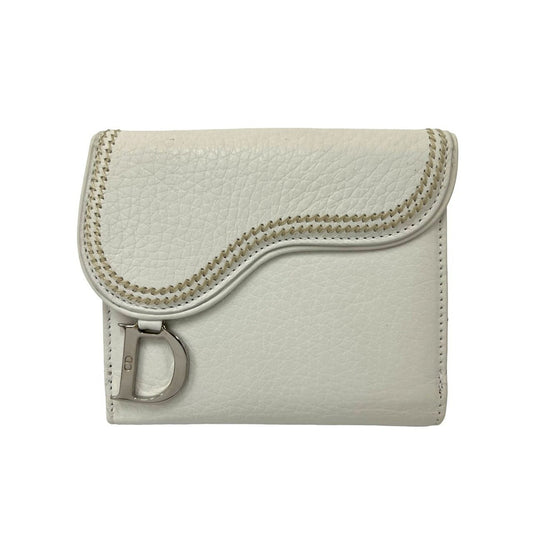 Christian Dior Saddle D Logo Leather Bi-fold Wallet Mini White 22193