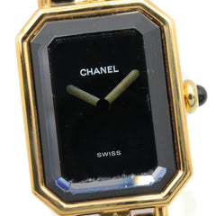 Chanel CHANEL Première XL Watch, Gold Plated (GP), Leather Strap, Women's, Black, H0001 — Very Good