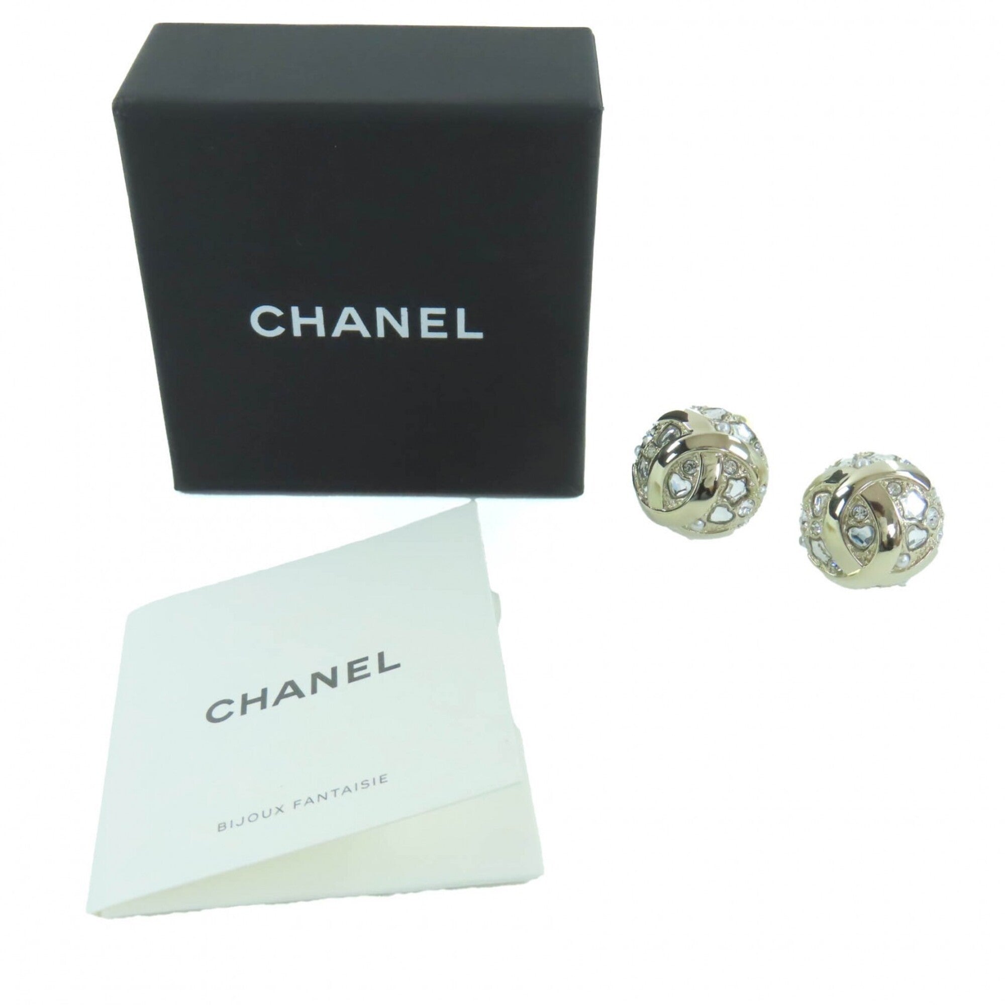 CHANEL B25P ABF219 Metal Strass Star & Heart Motif Ball Earrings (Pair) Gold, with Box, Women's — Like New