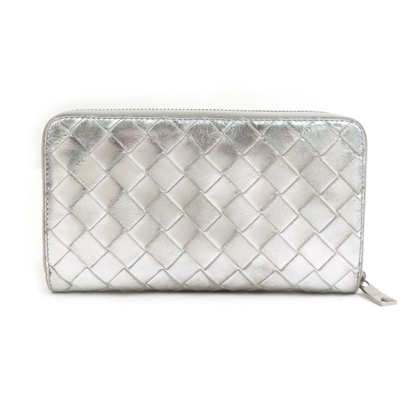 Bottega Veneta round long wallet in intrecciato leather silver for men and women, h31637g