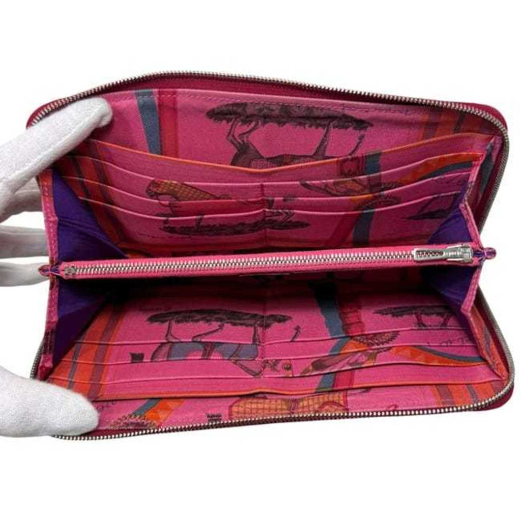 Hermès Round Long Wallet Azap Silkin f-24824 Bordeaux Leather Epson N Stamp HERMES Pink Wine Red Women's