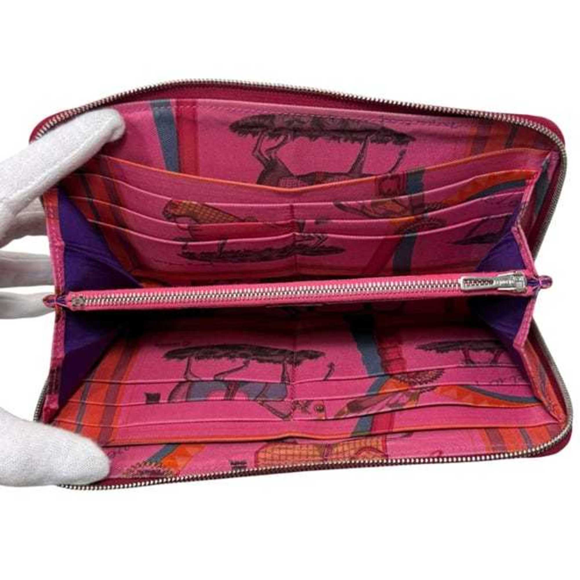 Hermès Round Long Wallet Azap Silkin f-24824 Bordeaux Leather Epson N Stamp HERMES Pink Wine Red Women's