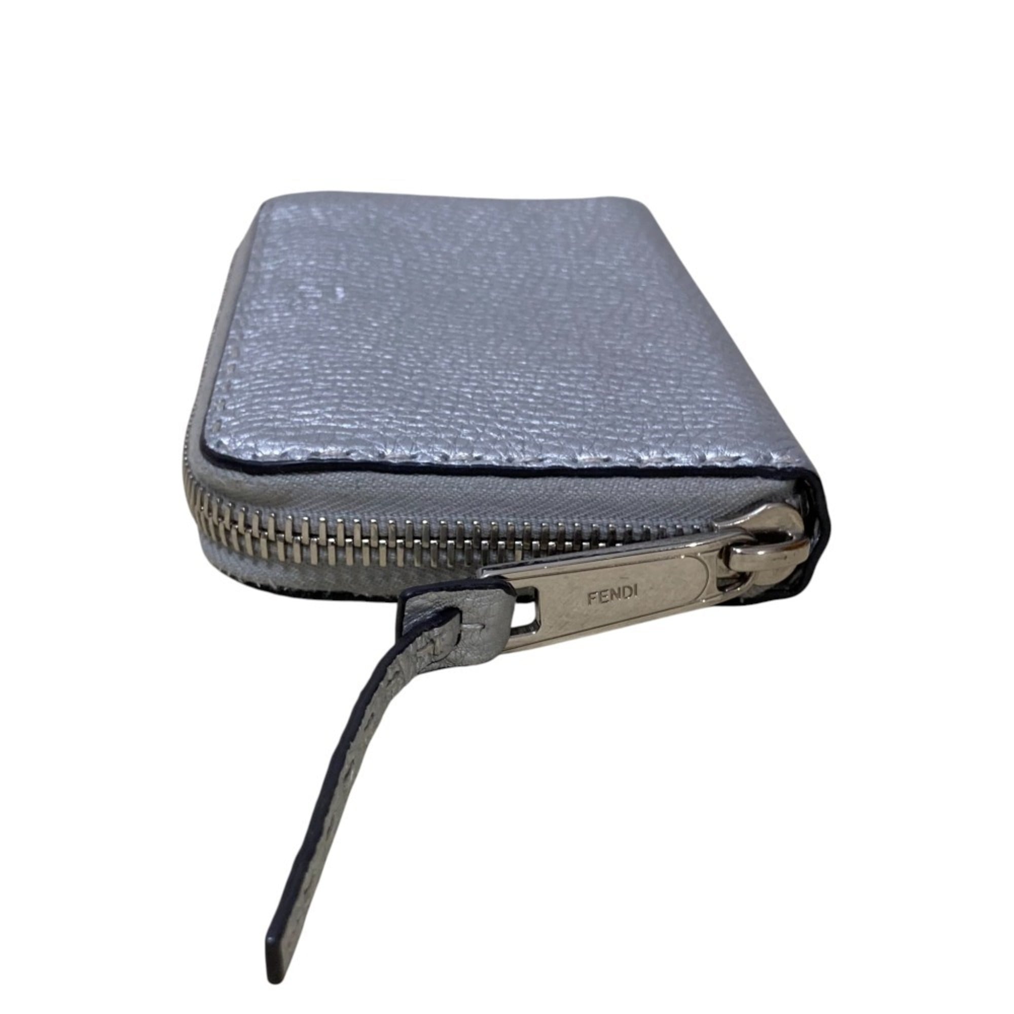 FENDI Selleria Leather Long Wallet 8M0374 Silver Color Women's