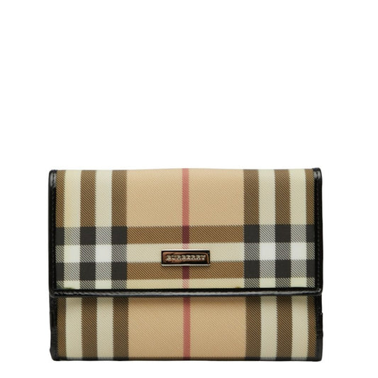 Burberry Nova Check Bifold Wallet in Beige and Black Leather, Women's