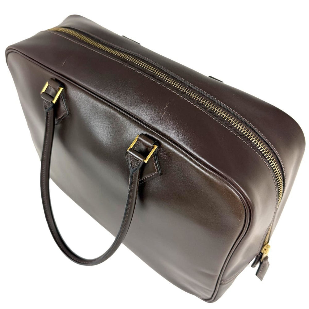 Hermes Plume 32 Handbag, Box Calf Leather, Ebene, □G Stamp, Gold Hardware — Like New