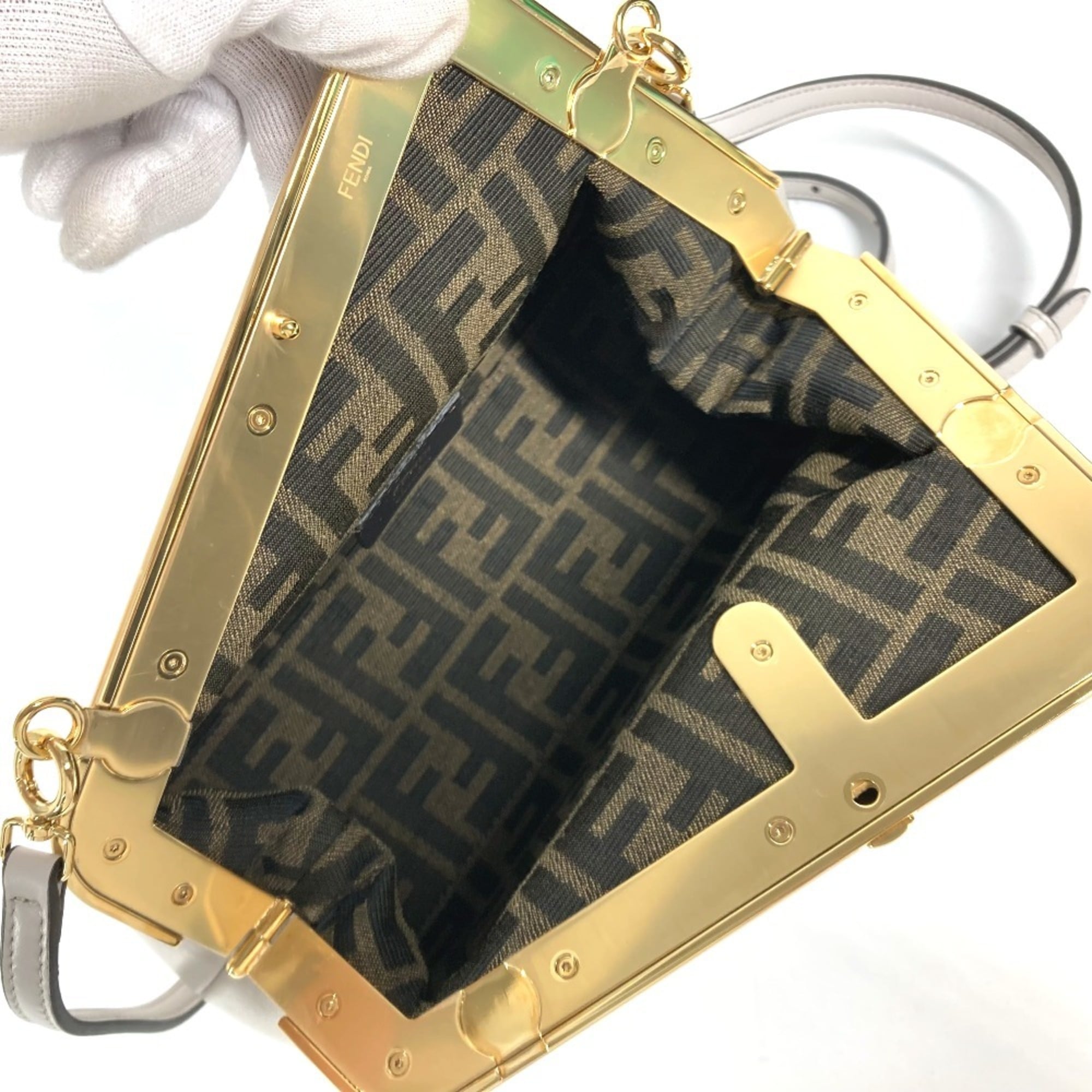 FENDI 8BP129 Pochette First Small Shoulder Bag Clutch Leather Women's White Grey E-240710-9 — Like New