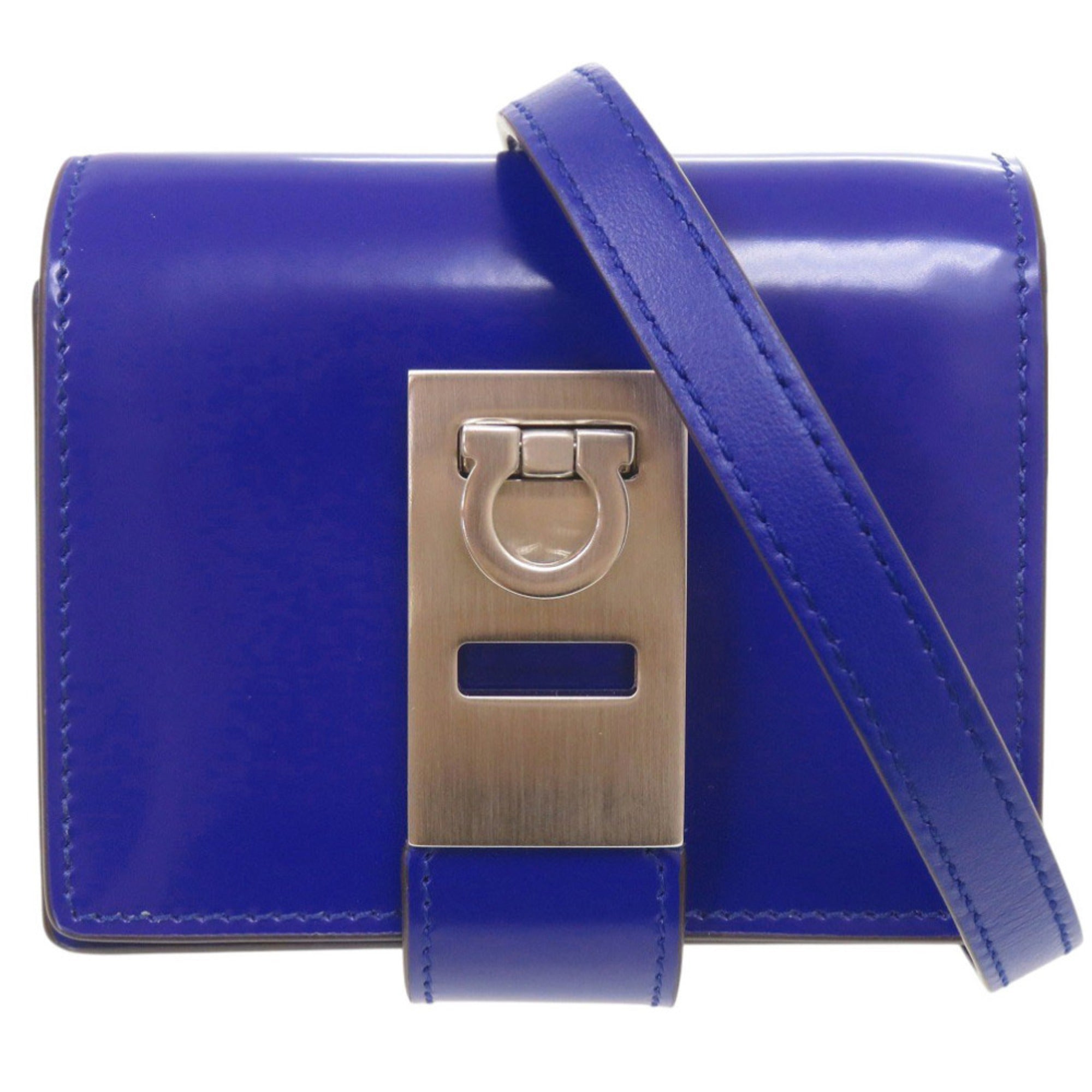 Salvatore Ferragamo Gancini Leather Blue Shoulder Bag 1437 — Like New