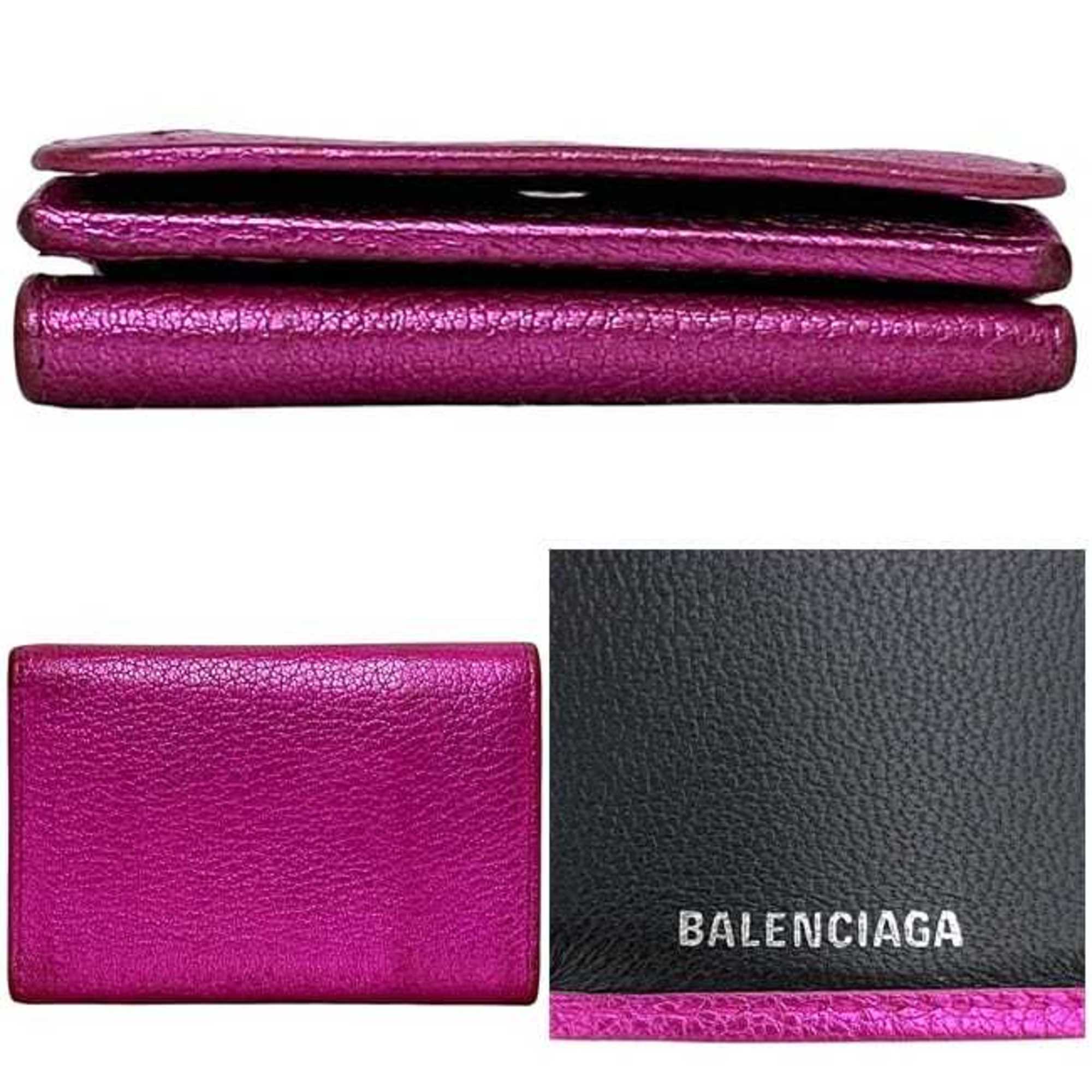 Balenciaga Tri-fold Wallet ec-24584 Pink Everyday 551921 5660 X 527538 Leather BALENCIAGA Compact Mini Folding Men's Women's Metallic