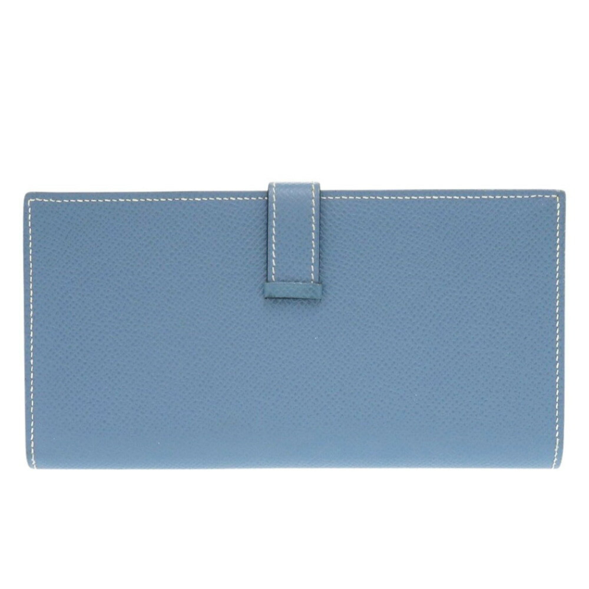 Hermes Bearn soufflet blue jean Epsom leather L stamp (2008 model) long wallet 0058HERMES