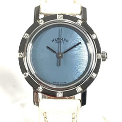 HERMES CL4.230 Clipper Nacle 12-Piece Diamond Women's Watch with Leather Strap, White Leather/Stainless Steel — Very Good