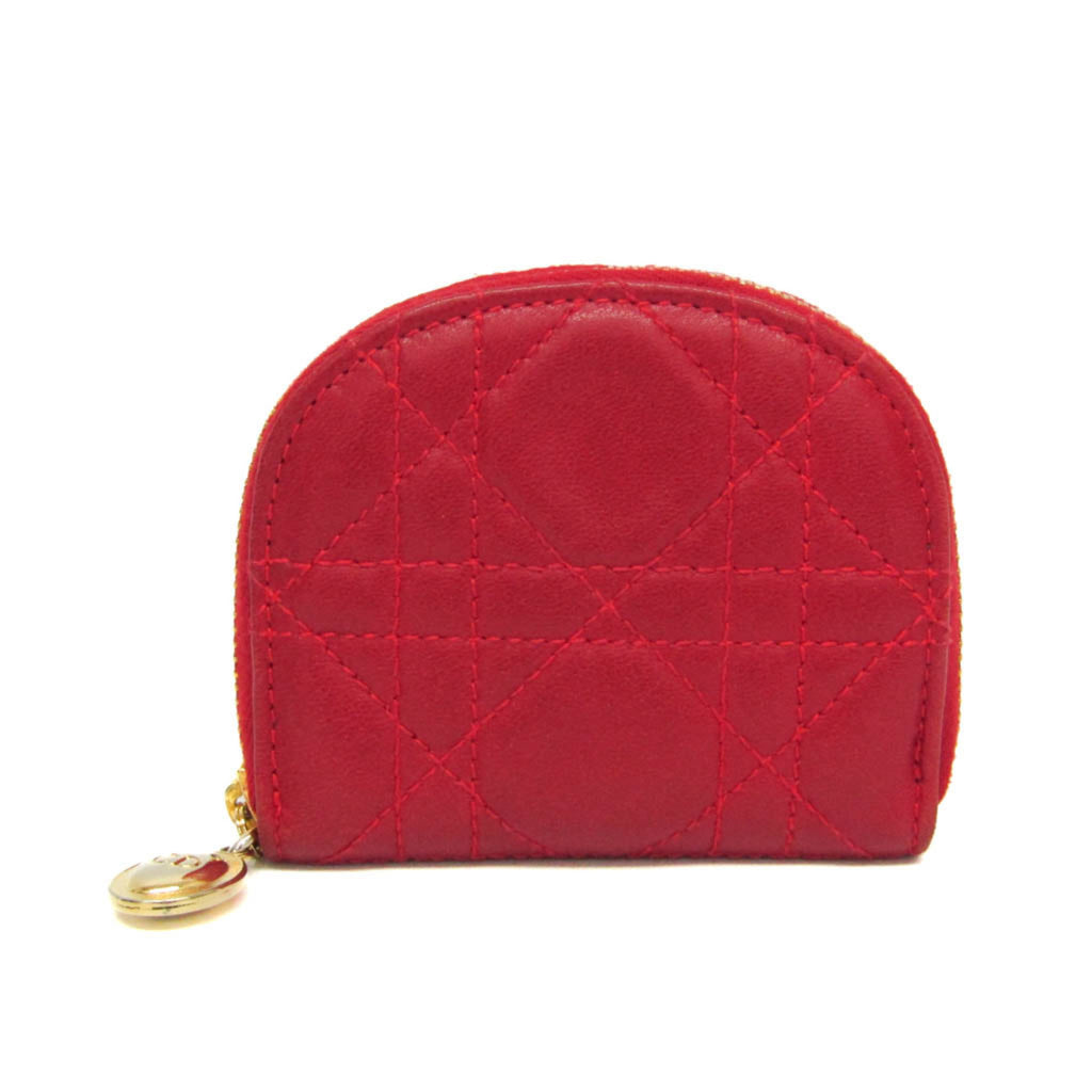 Christian Dior Cannage/Lady Dior Women's Leather Coin Purse/coin Case Red Color