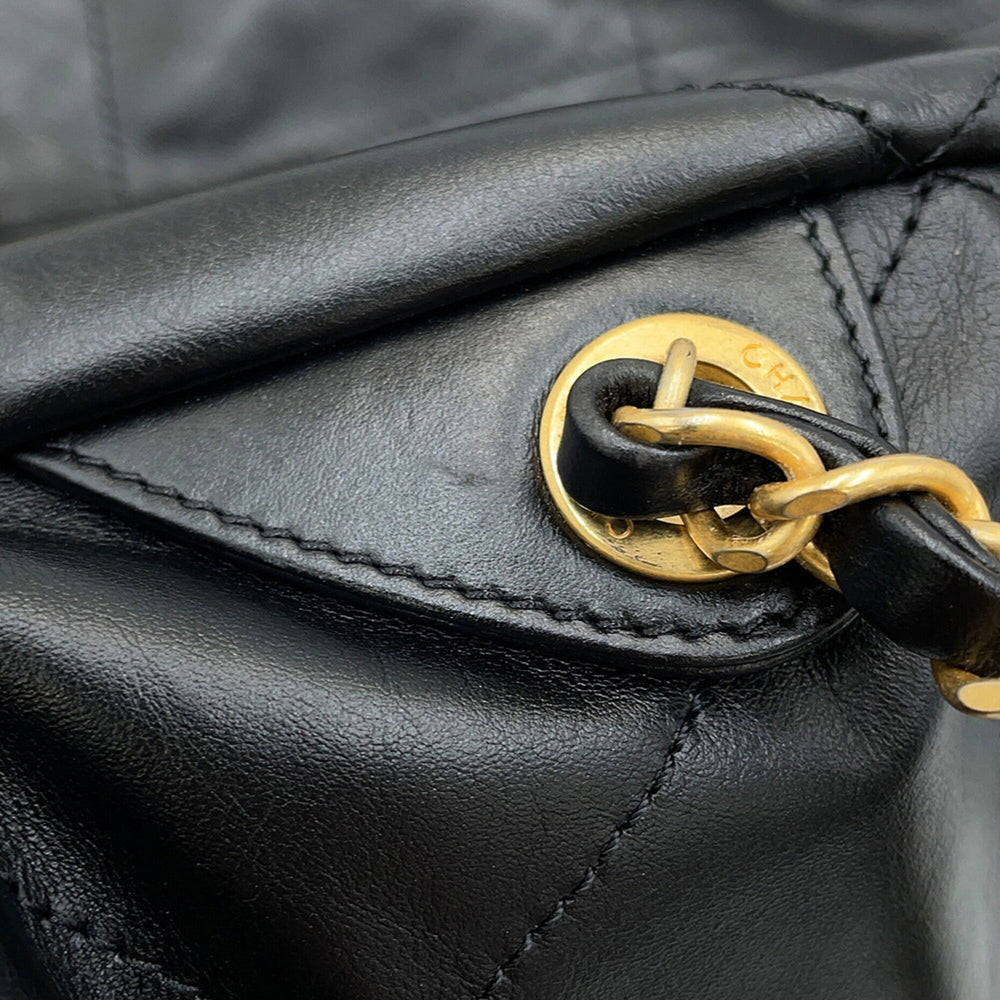 Chanel Backpack, 22 Large, Shiny Calf Leather AS3313, CHANEL Handbag, Black, Women's — Like New