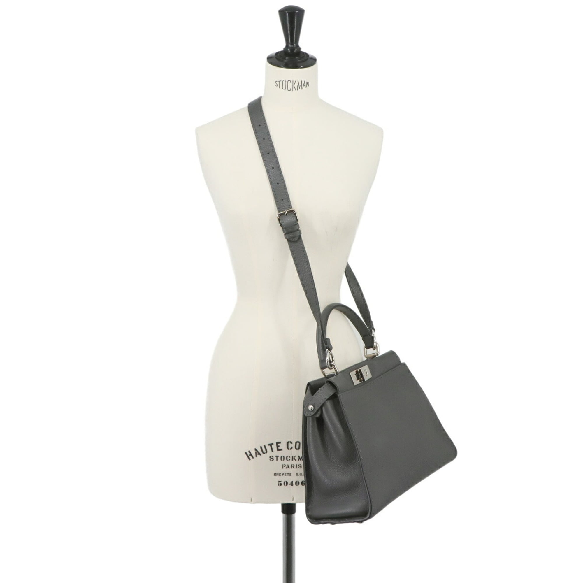 Fendi Selleria Peekaboo Regular 2-way Hand/Shoulder Handbag, Leather, Gray, 8BN290 — Like New